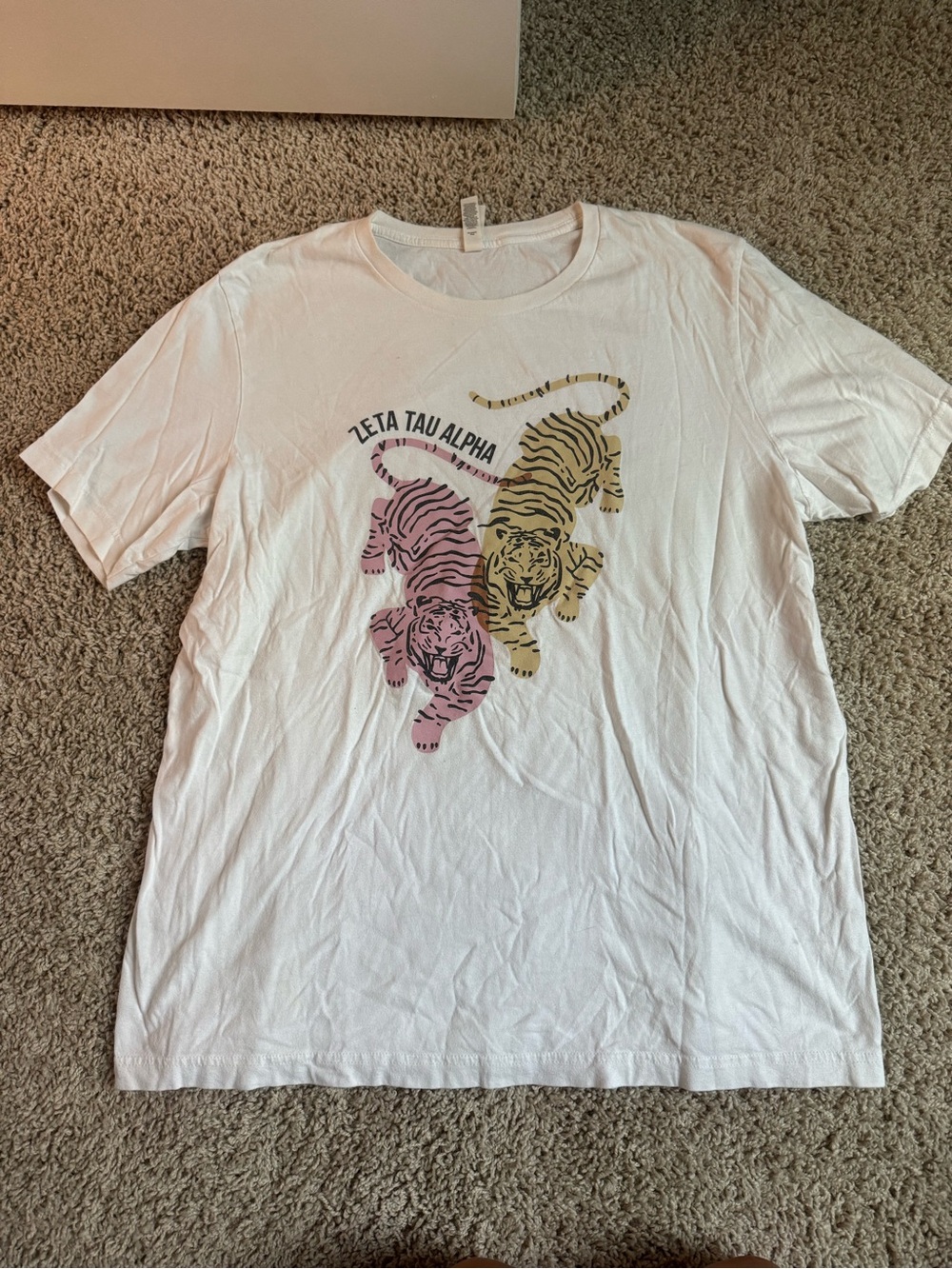 Bella Canvas White Short-Sleeve Tee with Pink and Tan Tiger Graphics
